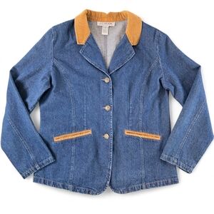 J.G. Hook Denim Blazer Jacket Size 14 Women’s Corduroy Trim Nautical Buttons